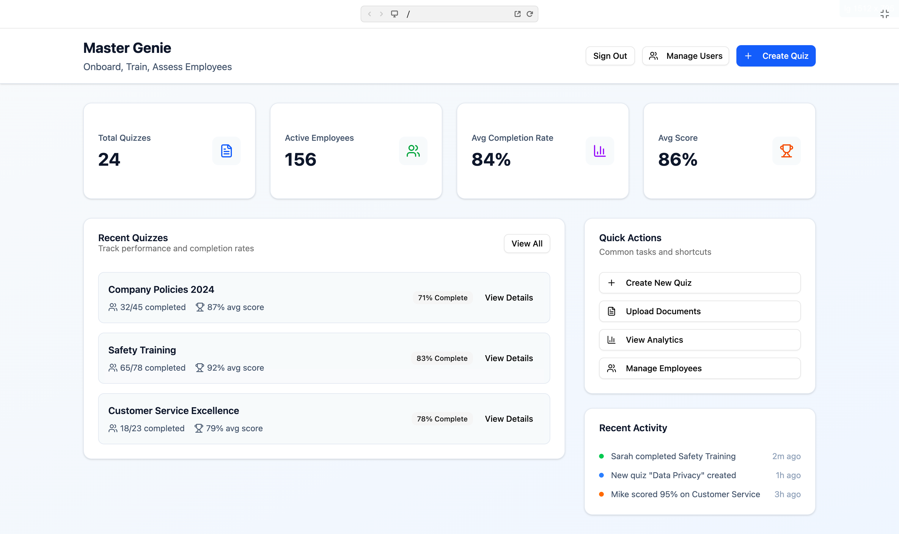 Master Genie Dashboard Screenshot